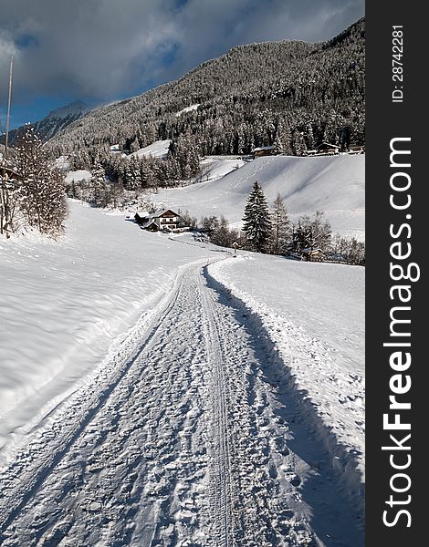 A path in the snow in south tyrol