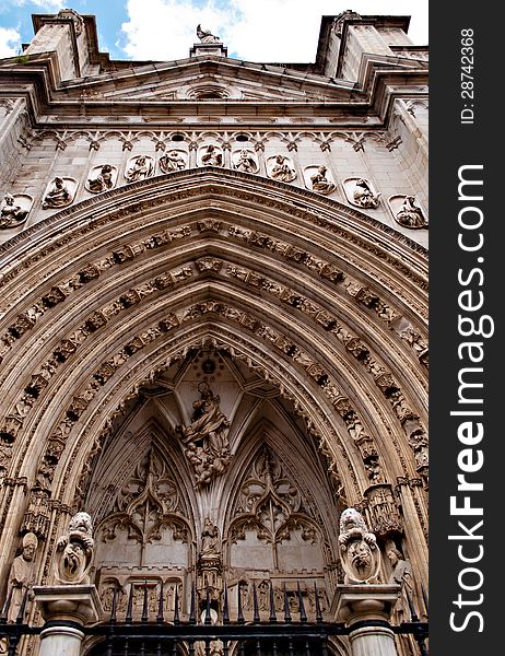 Puerta de los Leones (Portal of the Lions) is the most modern of the great portals of the Toledo Cathedral, Spain.