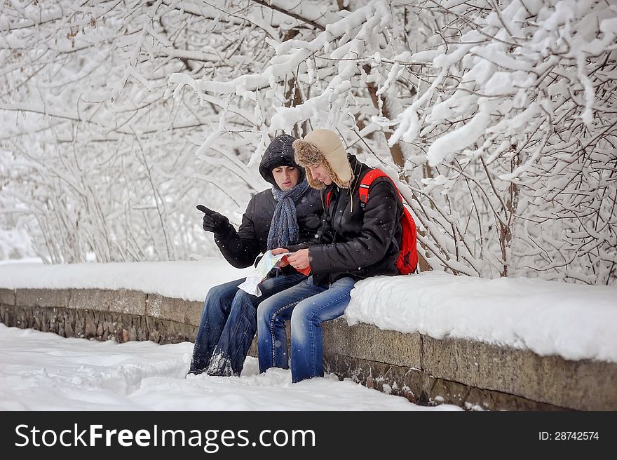 Winter walk on the nature among trees and strong snow. Winter walk on the nature among trees and strong snow