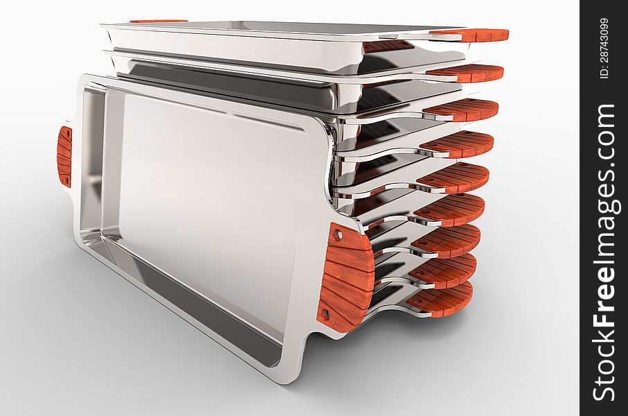 3d render of Metal tray with handles