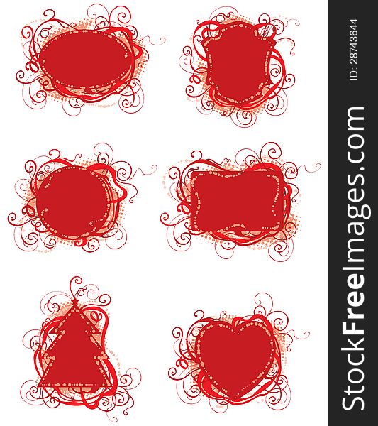 Set of vector ornate red frames for holiday card. Set of vector ornate red frames for holiday card