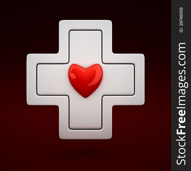 Medical white cross with red heart symbol. Medical white cross with red heart symbol