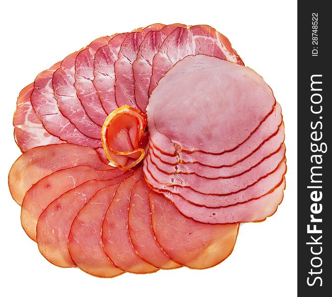 Sliced ham and tenderloin isolated over white background. Sliced ham and tenderloin isolated over white background.