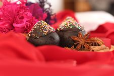Two Piece Dark Chocolate Cake For Christmas Royalty Free Stock Photo Two Piece Dark Chocolate Cake For Christmas Royalty Free Stock Photo