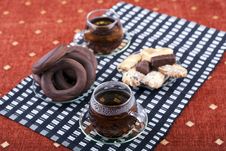 Two Cups Of Tea With Two Plates With Cookies Royalty Free Stock Photography Two Cups Of Tea With Two Plates With Cookies Royalty Free Stock Photography