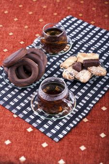 Two Cups Of Tea With Two Plates With Cookies Stock Photo Two Cups Of Tea With Two Plates With Cookies Stock Photo