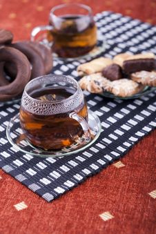 Two Cups Of Tea With Two Plates With Cookies Stock Photos Two Cups Of Tea With Two Plates With Cookies Stock Photos
