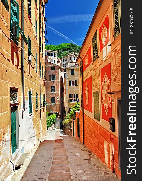Camogli, colorful streets of Ligurian coast. Camogli, colorful streets of Ligurian coast