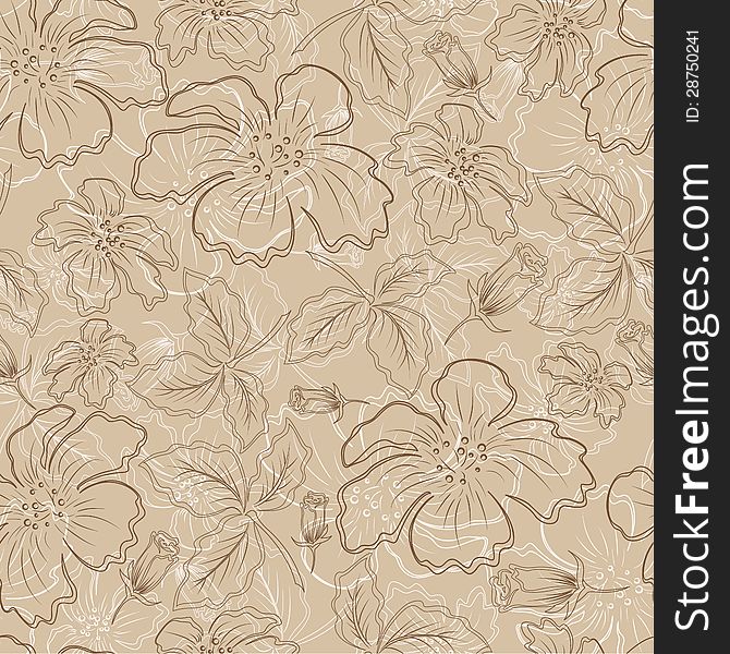 Vector seamless pattern with brown flowers