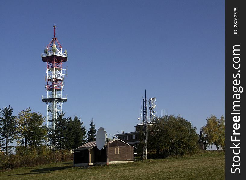 Lookout tower and transmitter on Mount KozÃ¡kov in the Czech Paradise.