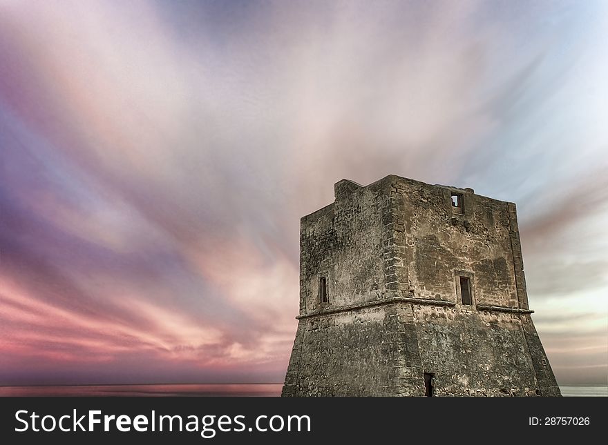 An old abandoned tower on the coast of Sicily. An old abandoned tower on the coast of Sicily