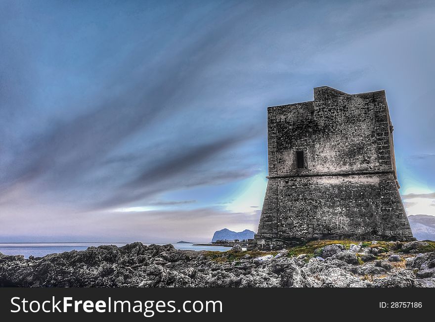 An old abandoned tower on the coast of Sicily. An old abandoned tower on the coast of Sicily