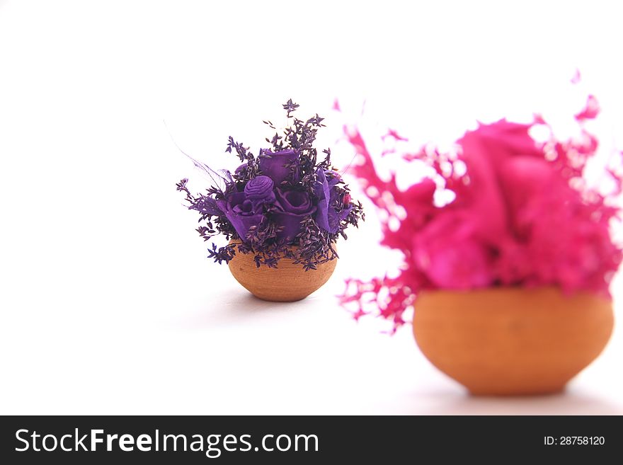 Violate & pink flower bouquet on white