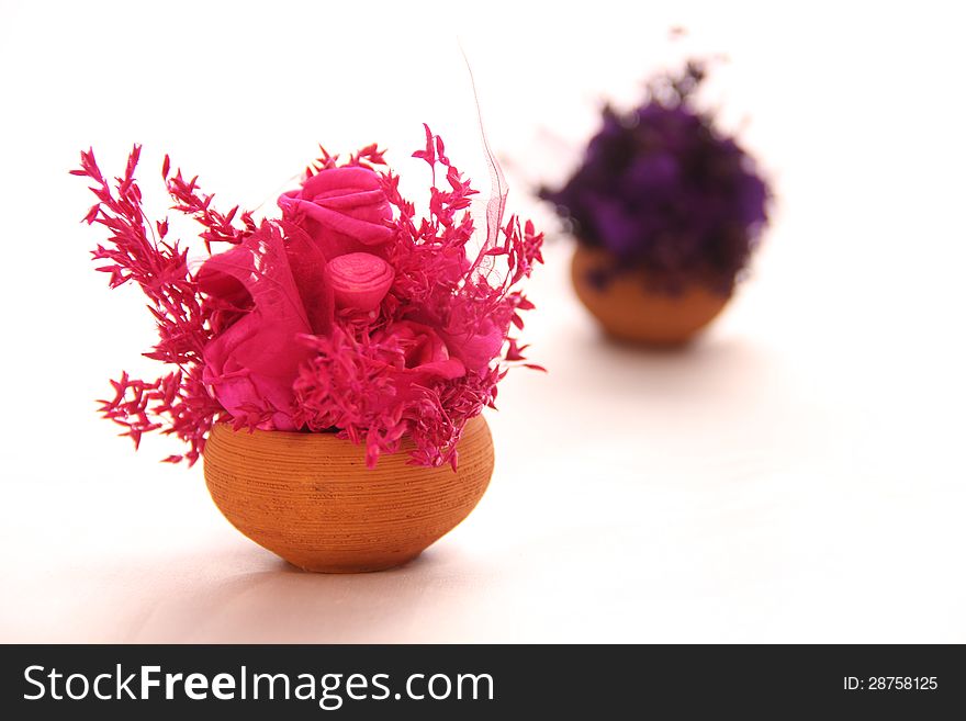 Pink dry flower bouquet isolated on white background