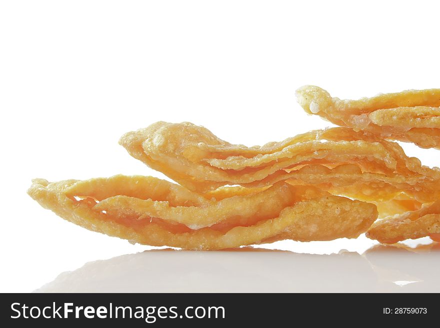 Close up weet crispy southern flat bread on white background / dessert. Close up weet crispy southern flat bread on white background / dessert