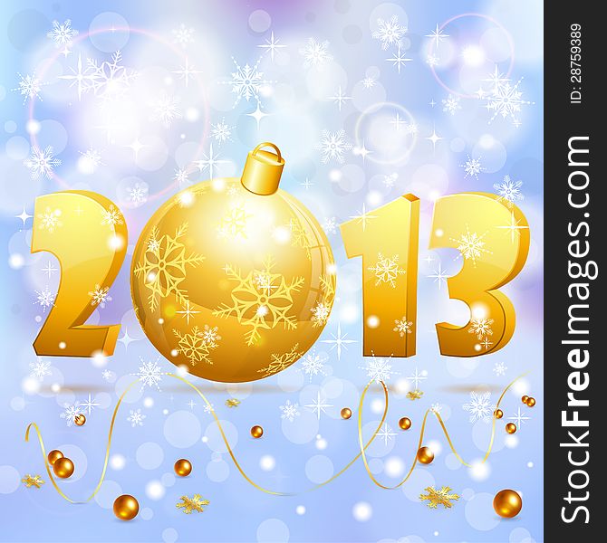 New Year background with stylized 2013 with Bauble, element for design, vector illustration