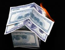 House Of Dollar Bills. Fire Royalty Free Stock Photo House Of Dollar Bills. Fire Royalty Free Stock Photo
