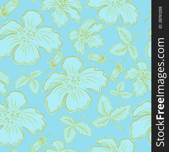 Vector seamless pattern with blue flowers