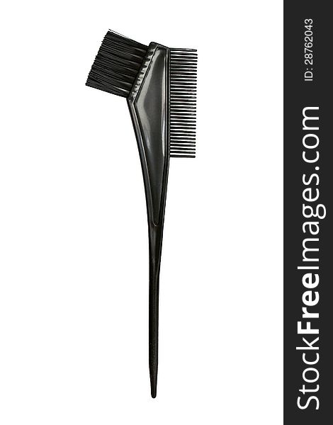 Black comb with a brush for painting hair, isolated on white. Black comb with a brush for painting hair, isolated on white