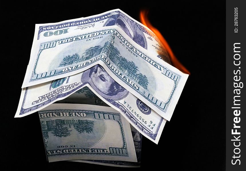 House of dollar bills. fire