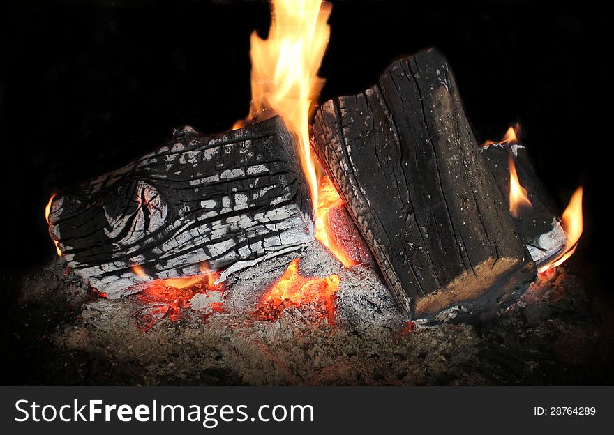 Firewood in fireplace ( close up )