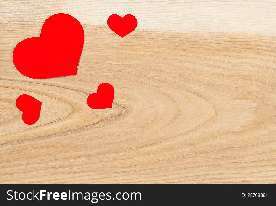 Beautiful Red Hearts On A Background Of Wood