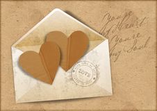 Vintage Background With Envelope And Hearts Stock Photo