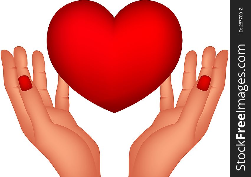 Illustration of red heart and hands
