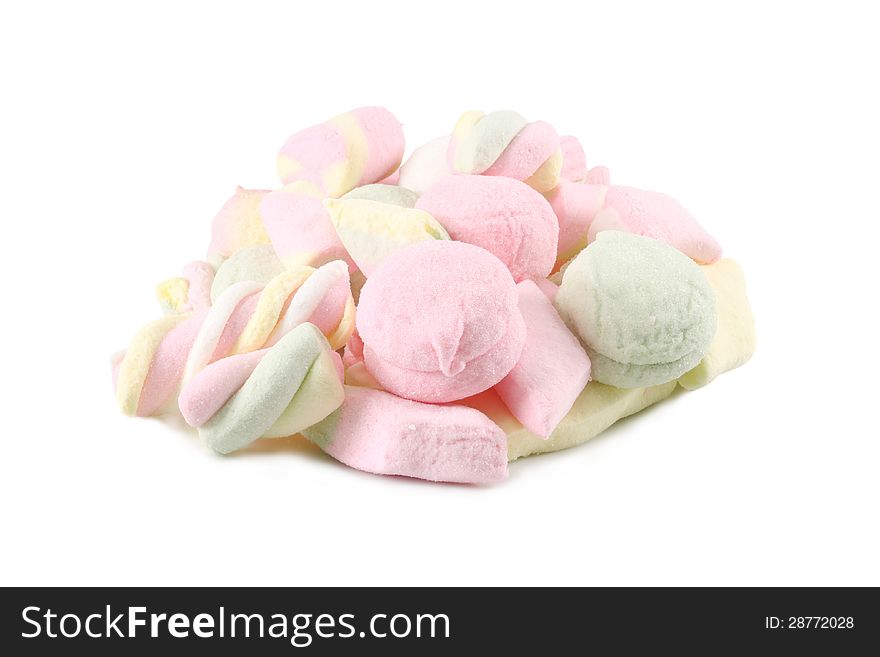 Colorful marshmallows candy,  on white