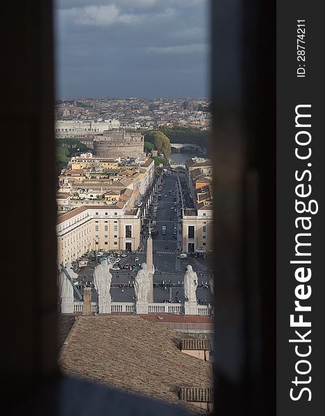 View from the window of San Pietro (St. Peters) basilica. View from the window of San Pietro (St. Peters) basilica.