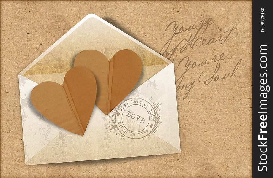 Vintage Background With Envelope And Hearts