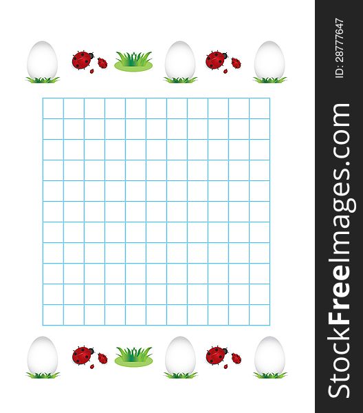 Sheet in a cage with ladybirds and eggs. Happy easter background.
