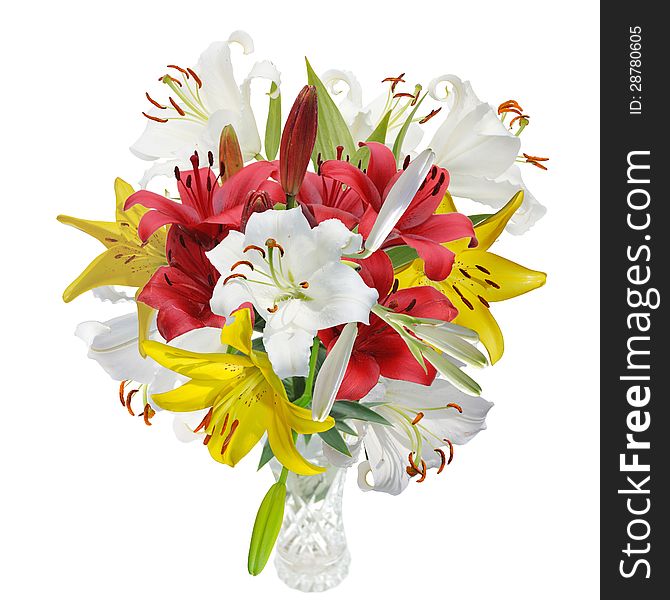 Bouquet red, white,yellow lily. Bouquet red, white,yellow lily