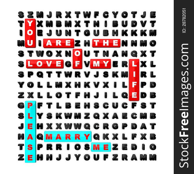 Word search puzzle with a proposal in 3d text. Word search puzzle with a proposal in 3d text