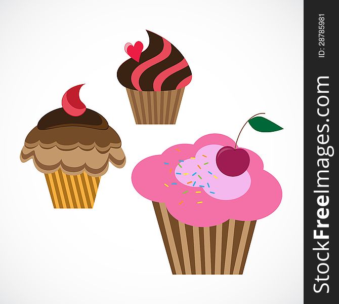 Illustration of delicious cupcakes on white