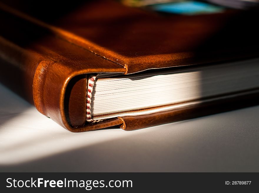 Beautiful wedding album design with vintage leather cover. Beautiful wedding album design with vintage leather cover