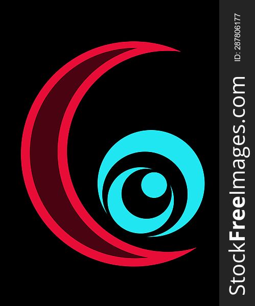 Graphic elements in turquoise and red,geometric shapes of the moon and circles for your designs and ideas