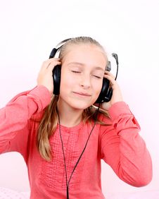 Blond Happy Girl Listening To Music With Headset Royalty Free Stock Photo Blond Happy Girl Listening To Music With Headset Royalty Free Stock Photo