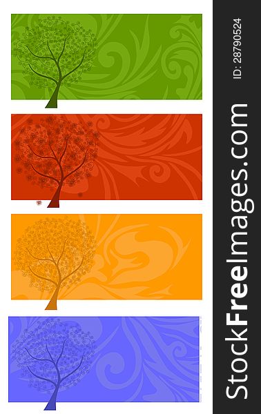 Four seasons banners with abstract trees for your design. Four seasons banners with abstract trees for your design