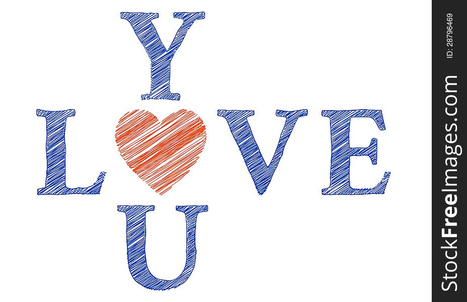 Love you with hand drawn letters, vector