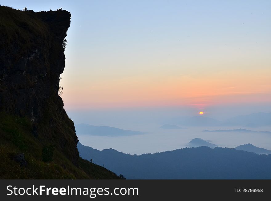 Mist Before Sunset Between Moutains