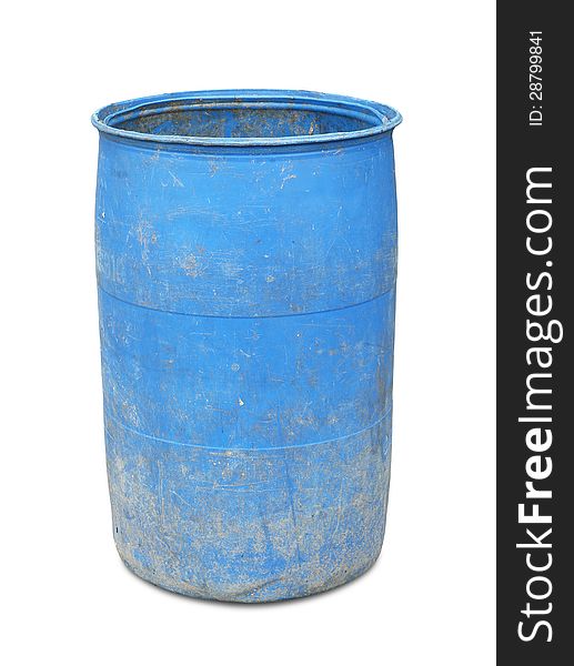 Blue plastic barrel isolated on white background