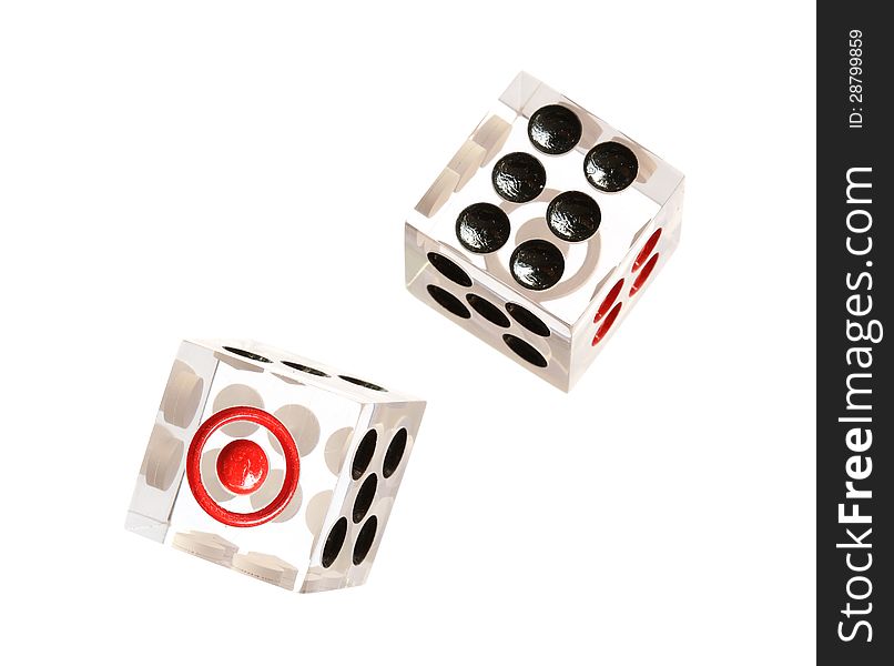 Transparent casino dice isolated on white background