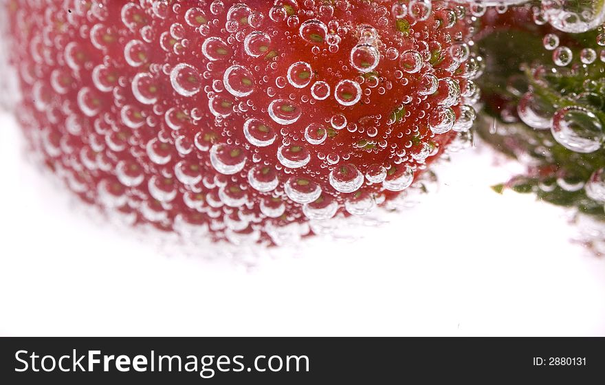 Red strawberry fruit and bubble water drink