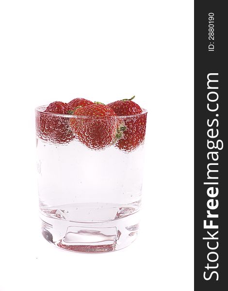 Red strawberry fruit and bubble water drink