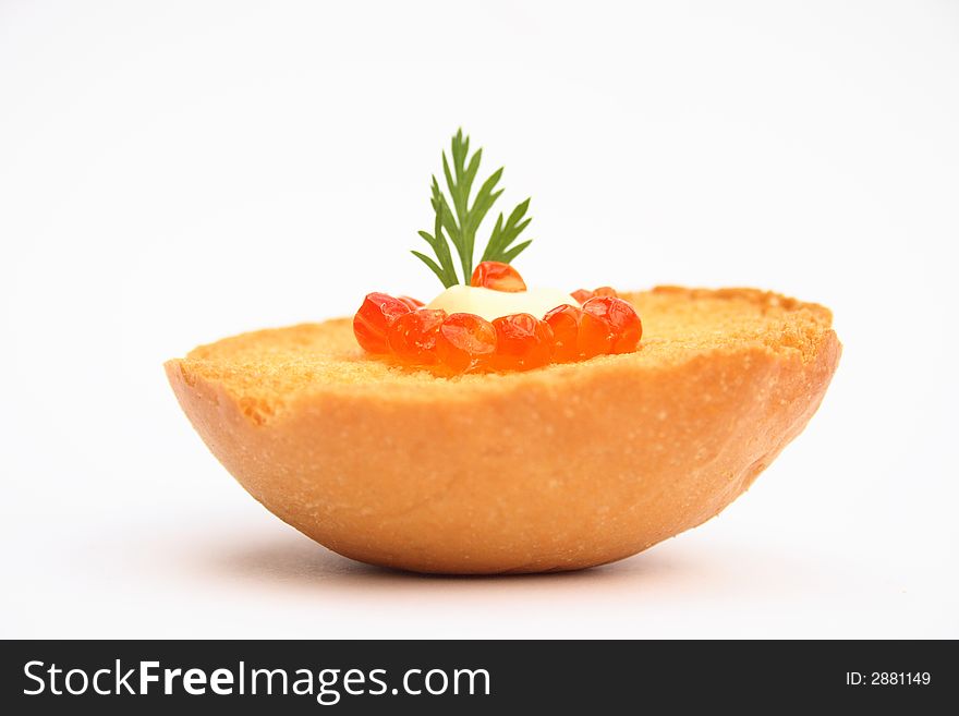 Sandwich with red caviar, isolated