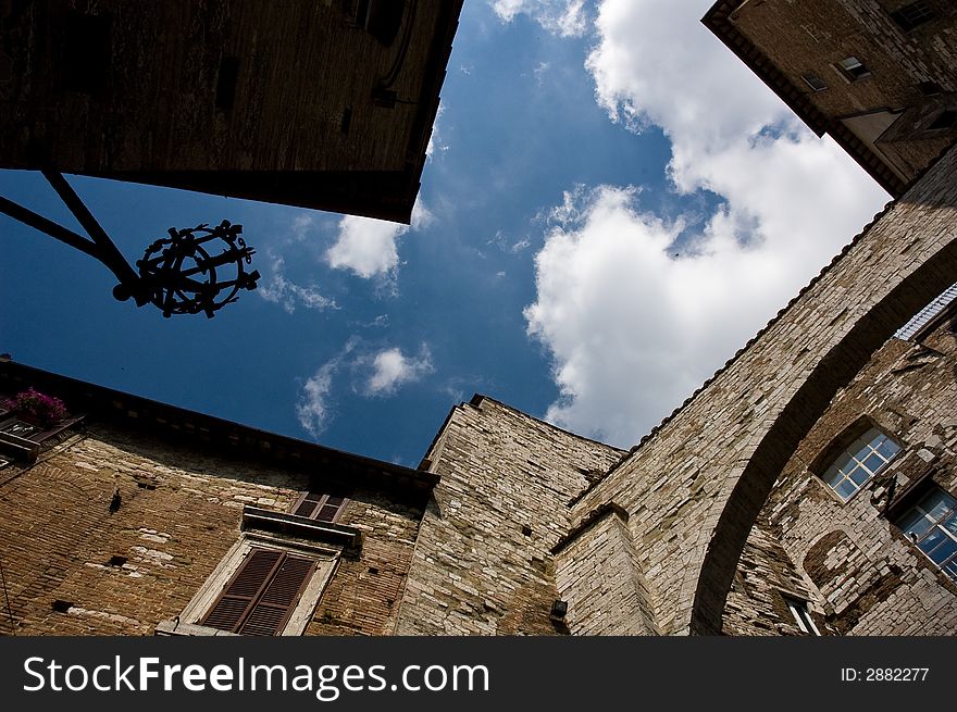 Perugia ancient architecture with blue sky background. Perugia ancient architecture with blue sky background