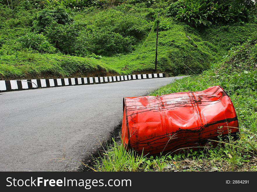 Oil Barrel At Roadside.