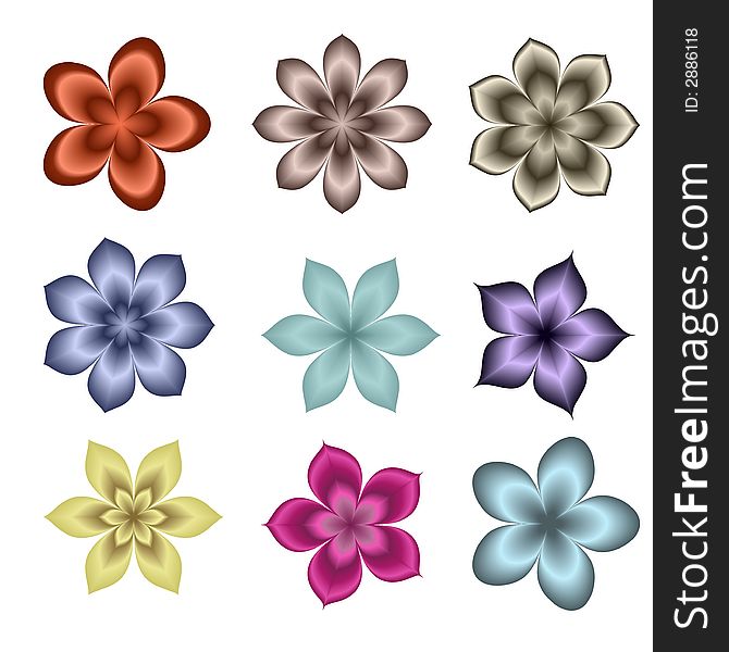 Graphic color decorative flowers isolated. Graphic color decorative flowers isolated