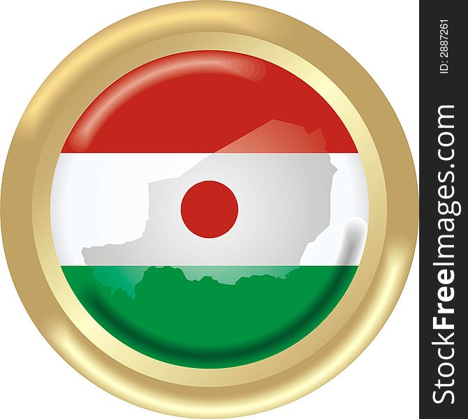 Art illustration: round gold medal with map and flag of niger